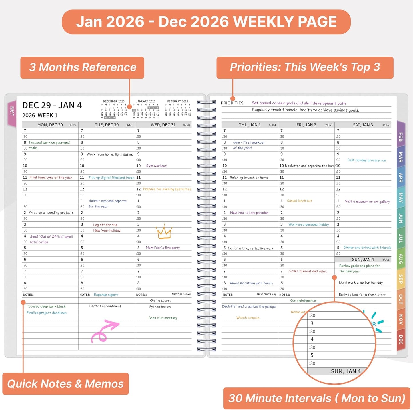 2026 Appointment Book, 30 Minutes-Hourly, Weekly ＆ Monthly Calendar Planner 2026, Jan 2026 - Dec 2026, 8.5'' x 11'', 2026 Daily Planner with Tabs ＆Pocket, Flexible Cover, Great for Office, Home, School