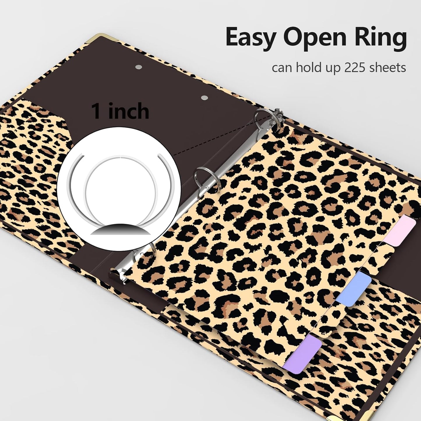 3 Ring Binder 2 Inch Round Ring Binder with 6 Tab Dividers，2 Interior Pockets，Cute Binder Clipboard with Storage, for School Office, Portfolio(Almond Tree)