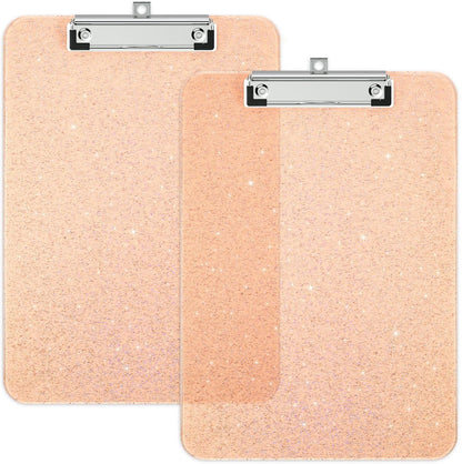 A4 Plastic Glitter Clipboard, Sparkly Pink 12.5 x 9 Letter Size for Classroom, Students, Teacher, Nurse, 8.5 x 11 Clip Board with Low Profile Clip, Office & School Supplies