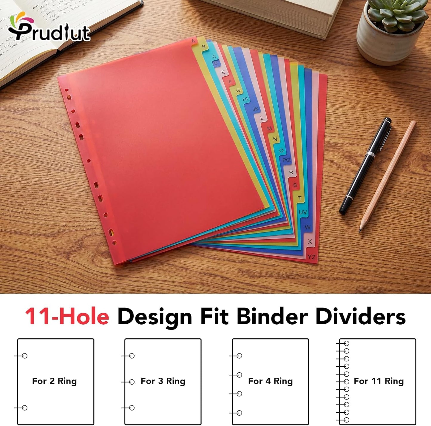 21 Tab A-Z Binder Dividers, 3 Ring Plastic Binder Dividers with Tabs Multicolor Alphabet Dividers for 2/3/4/11 Ring Binders, Letter Size (8.2×11.6 Inch)