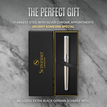 Scriveiner Midnight Blue Rollerball Pen - Stunning Blue Lacquer Luxury Pen, Chrome Finish, Schmidt Ink Refills, Men & Women, Professional, Executive Office, Nice Pen