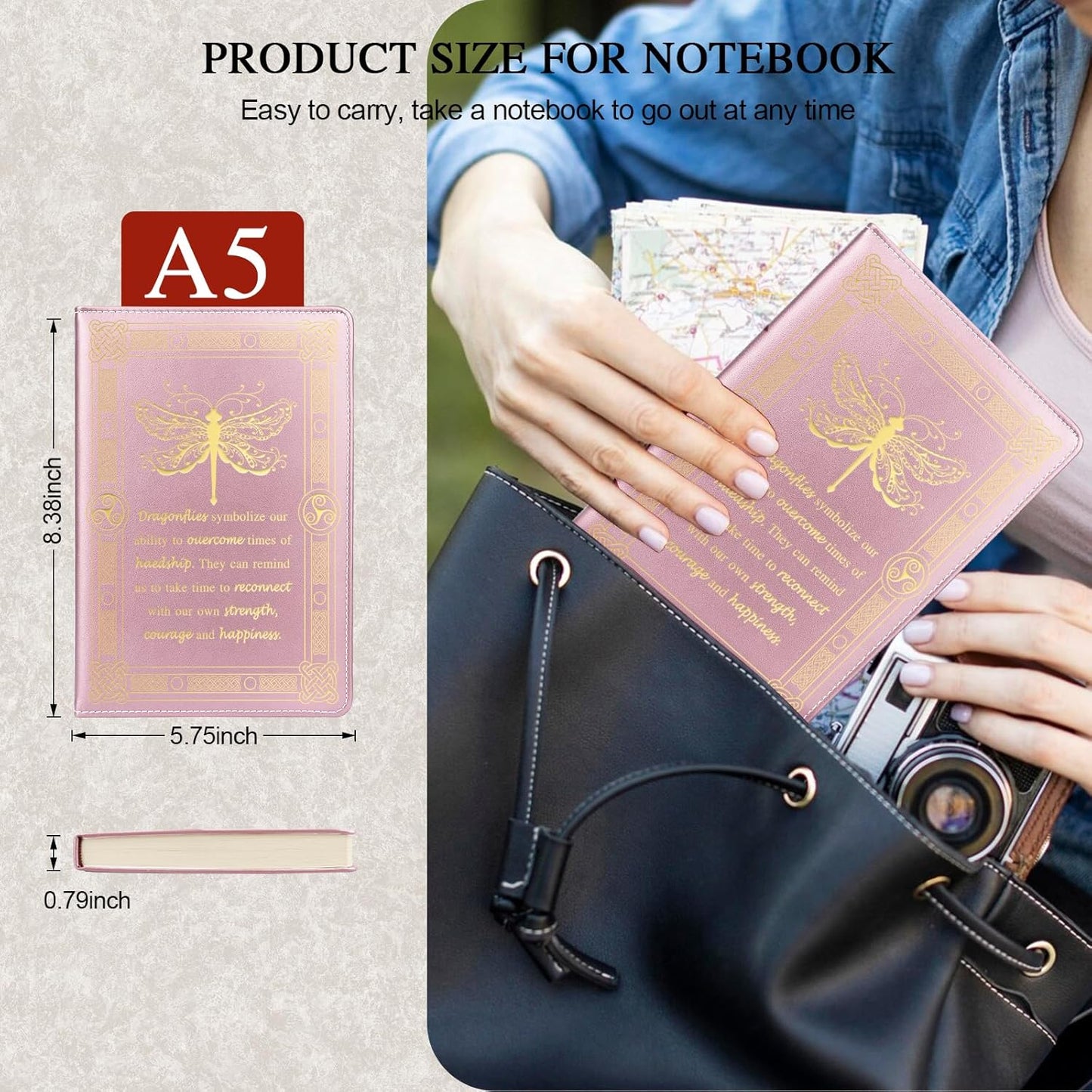 Dragonfly Gifts for Women,Journal for Women,A5 Hardcover Leather Journal - 200 Pages Premium Paper Notebook, Journal Notebook for School, Work (Dragonfly Pink)