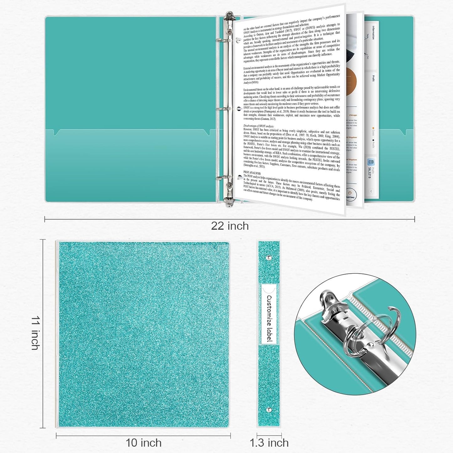 EYROZILL 3 Ring Binders 1 Inch Round Rings Binder Gold Binder Holds 8.5" x 11" Letter Size 300 Sheets, Waterproof, Gold