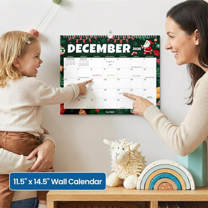 SUNEE Wall Calendar 2026 21 Months Apr. 2026 - Dec. 2027, 14.5"x11.5" Big Grid Hanging Calendar with Note for Organizing & Planning, Monthly Calendar 2026-2027 with Last Month and Next Month, White