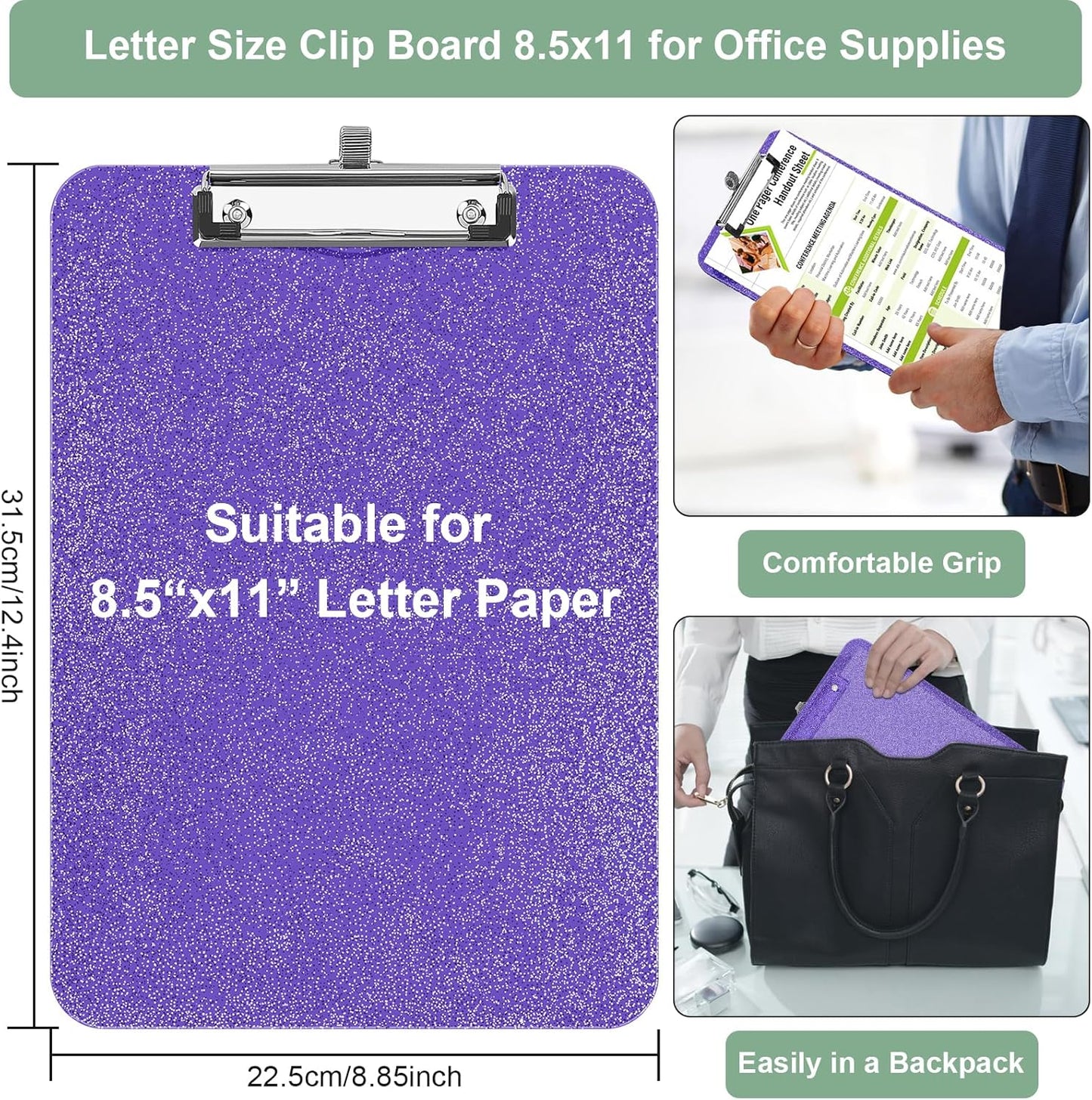 SFLHHDM 1 Pcs Clear Glitter Clipboards, Plastic Clipboard with Pen Holder, Size 8.85 x 12.4 in Shiny Clipboards with Low Profile Clip, Cute Hanging Clipboard for Office School Sparkly Clip Board-Pink