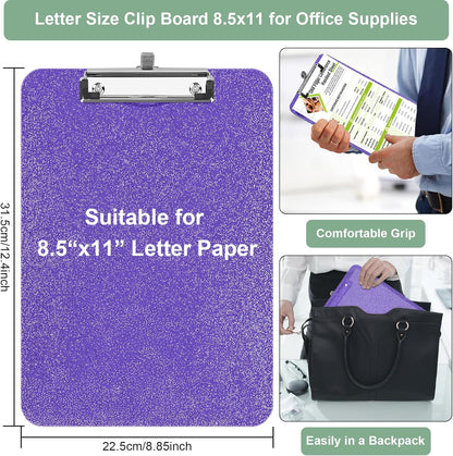 SFLHHDM 1 Pcs Clear Glitter Clipboards, Plastic Clipboard with Pen Holder, Size 8.85 x 12.4 in Shiny Clipboards with Low Profile Clip, Cute Hanging Clipboard for Office School Sparkly Clip Board-Pink