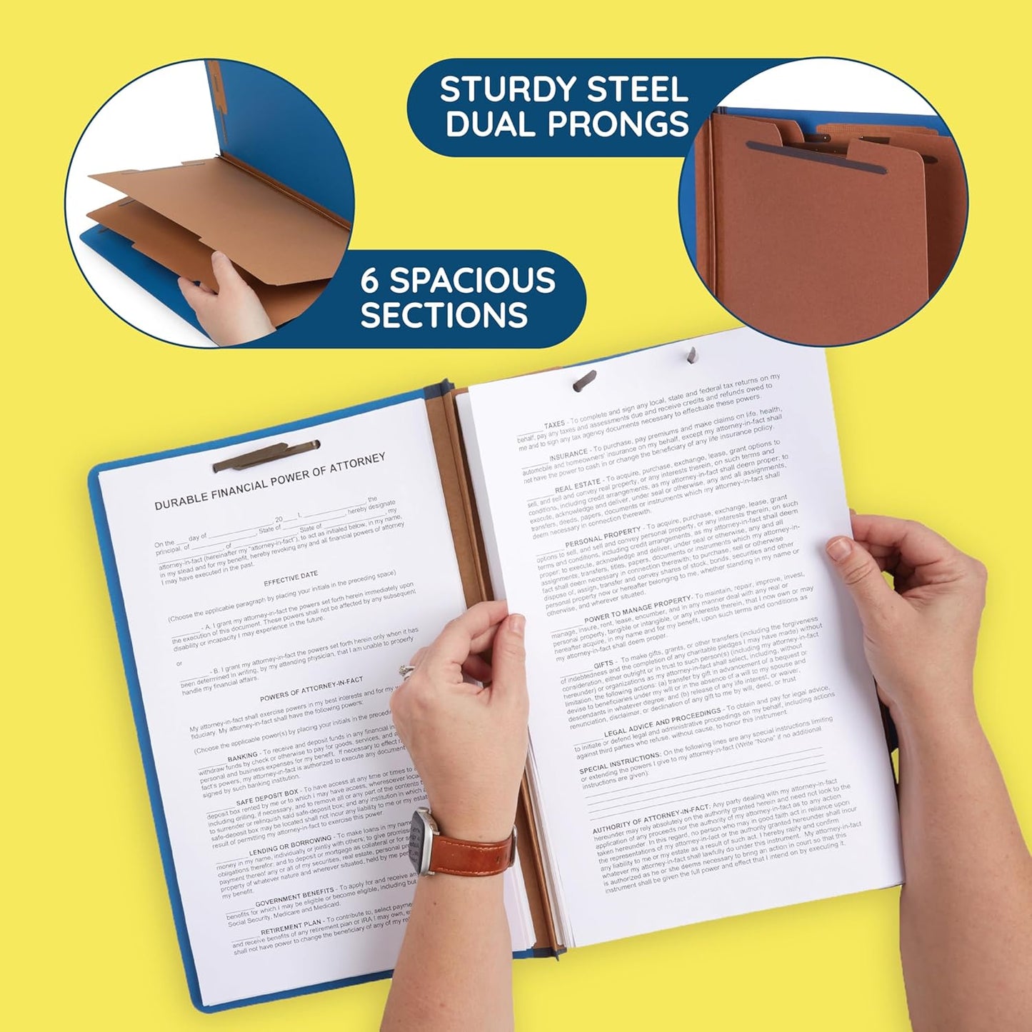 10 Blue Legal Size Classification Folders - 2 Divider 2 Inch Tyvek expansions - Durable 2 Prongs Designed to Organize Standard Law Client Files, Office Reports - Legal Size, 8 3/4 x 14 3/4, 10 Folders