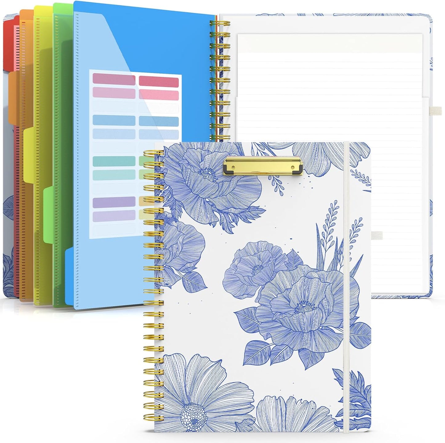 Sooez Clipboard with Refillable Notepad, Clipboard Folder with 10 Storage Pockets for Letter Size, Spiral Clipboard Notebook, Cute Portfolio for School Office Nursing