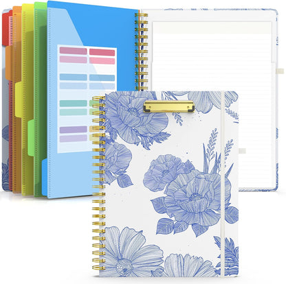 Sooez Clipboard with Refillable Notepad, Clipboard Folder with 10 Storage Pockets for Letter Size, Spiral Clipboard Notebook, Cute Portfolio for School Office Nursing