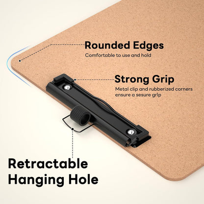 2 Pack Wood Retro Clipboards, 9 x 12.5'' Letter Size for Classroom, Students, Kid, 8.5 x 11'' Decoration Clip Board with Low Profile Copper Clip, Office & School Supplies