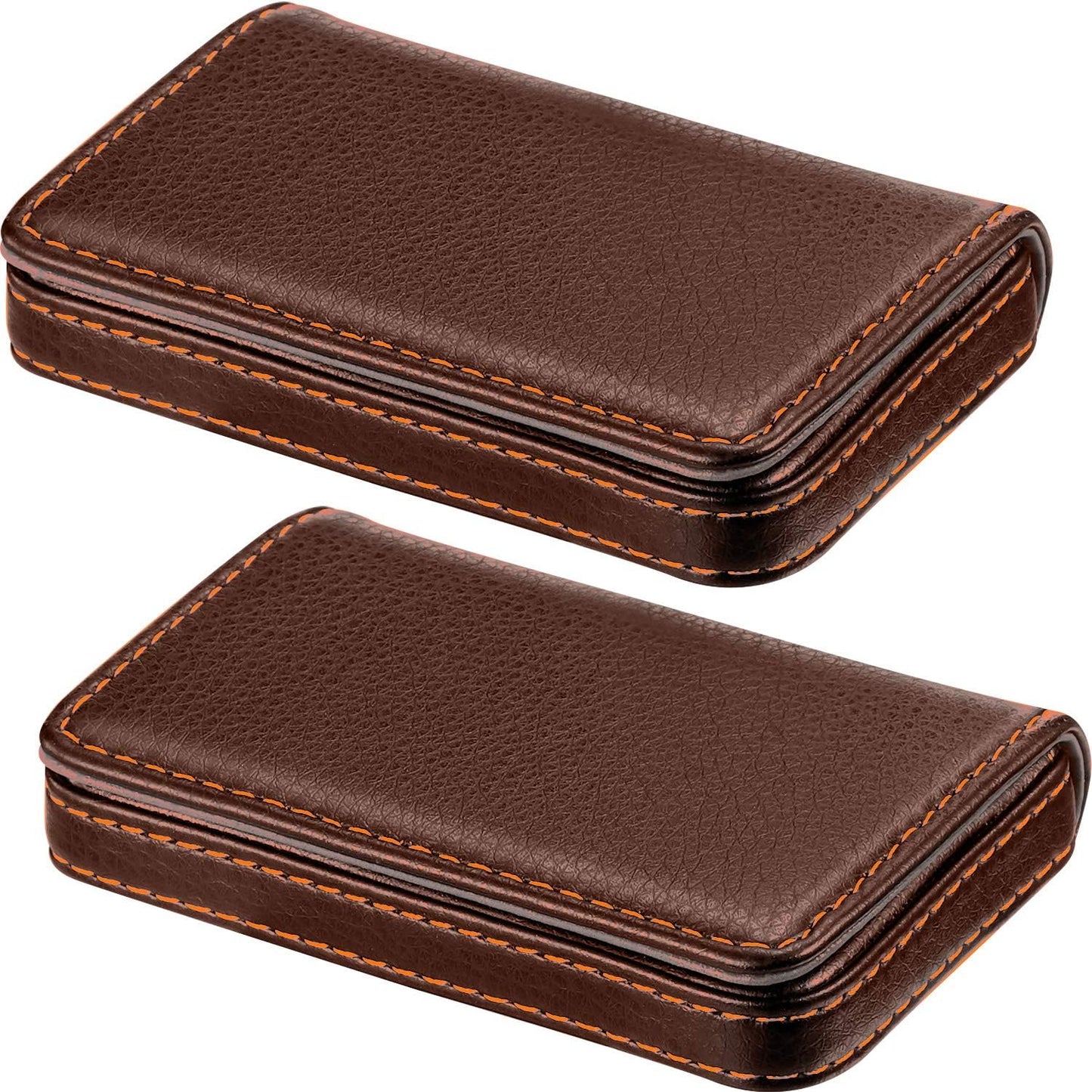 Outus 2 Pcs Business Card Holder, PU Leather Business Card Case Pocket Wallet with Magnetic Shut for Valentines Gift Adult(Black and Coffee)