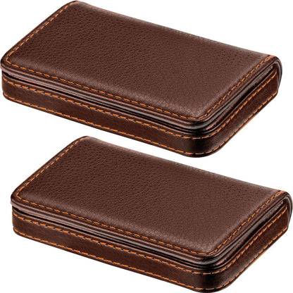 Outus 2 Pcs Business Card Holder, PU Leather Business Card Case Pocket Wallet with Magnetic Shut for Valentines Gift Adult(Black and Coffee)