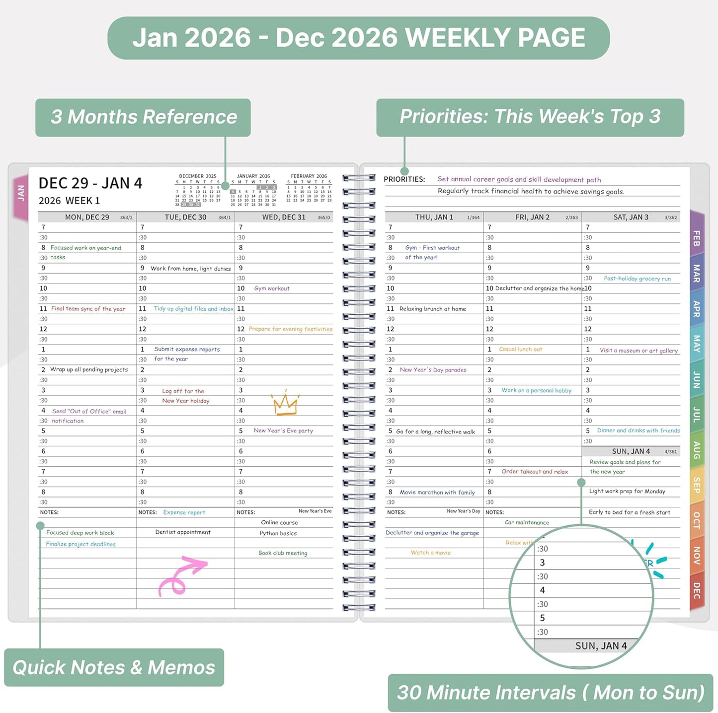 2026 Appointment Book, 30 Minutes-Hourly, Weekly ＆ Monthly Calendar Planner 2026, Jan 2026 - Dec 2026, 8.5'' x 11'', 2026 Daily Planner with Tabs ＆Pocket, Flexible Cover, Great for Office, Home, School