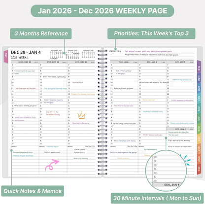 2026 Appointment Book, 30 Minutes-Hourly, Weekly ＆ Monthly Calendar Planner 2026, Jan 2026 - Dec 2026, 8.5'' x 11'', 2026 Daily Planner with Tabs ＆Pocket, Flexible Cover, Great for Office, Home, School