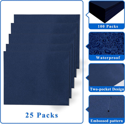 Zzrywuty 50 Packs Two Pocket File Folders with Business Card Slot,Textured Paper,Letter Size,Holds 100 Plus Sheets for School,Office,Business,Royal Blue
