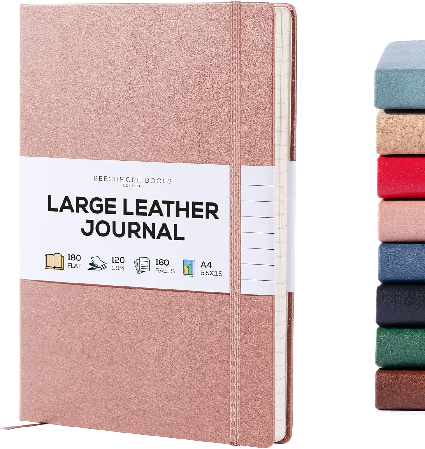 BEECHMORE BOOKS Large Lined Journal Notebook, 8.5" x 11.5" (A4) Hardcover Vegan Leather Executive Diary for Work, Thick 120gsm Paper, Lay-Flat Binding, Gift Box