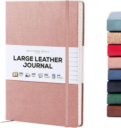 BEECHMORE BOOKS Large Lined Journal Notebook, 8.5" x 11.5" (A4) Hardcover Vegan Leather Executive Diary for Work, Thick 120gsm Paper, Lay-Flat Binding, Gift Box
