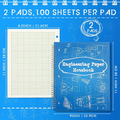 Colarr Engineering Computation Pad 8.5" x 11" Engineering Wirebound Spiral Notebook Grid Pad 5 Squares Per Inch Graph Paper for Drafting Drawing Blueprint Sketching(Blue,4 Pads)