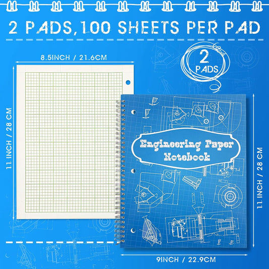 Colarr Engineering Computation Pad 8.5" x 11" Engineering Wirebound Spiral Notebook Grid Pad 5 Squares Per Inch Graph Paper for Drafting Drawing Blueprint Sketching(Blue,4 Pads)