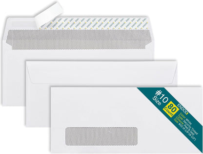 #10 Window Envelopes Self Seal - 100/pack Peel & Seal Closure, Security Tinted Envelopes for Quickbooks Invoices & Business Statements - Letter Size 4-1/8 x 9-1/2 inch 24lb Paper