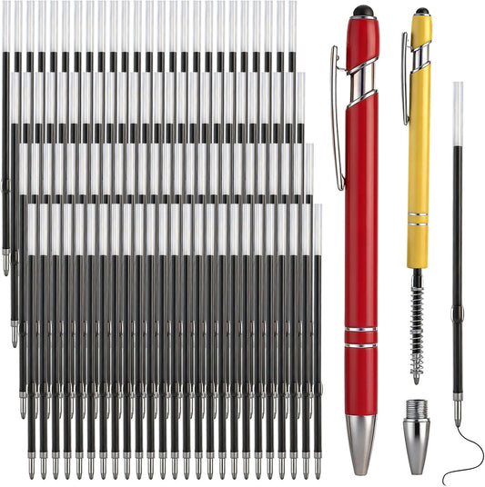 Zonon 100 Pcs 3.85 Inch Retractable Ballpoint Pen Refills Bulk for Metal Pens with Stylus Tip, 1 mm Medium Point Tip, 2 in 1 Touch Screen Stylus Pen Refills for Click Pens with Spring(Black Ink)