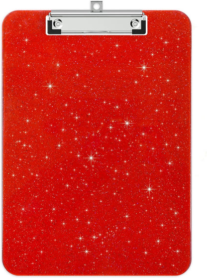 A4 Plastic Glitter Clipboard, Sparkly Pink 12.5 x 9 Letter Size for Classroom, Students, Teacher, Nurse, 8.5 x 11 Clip Board with Low Profile Clip, Office & School Supplies