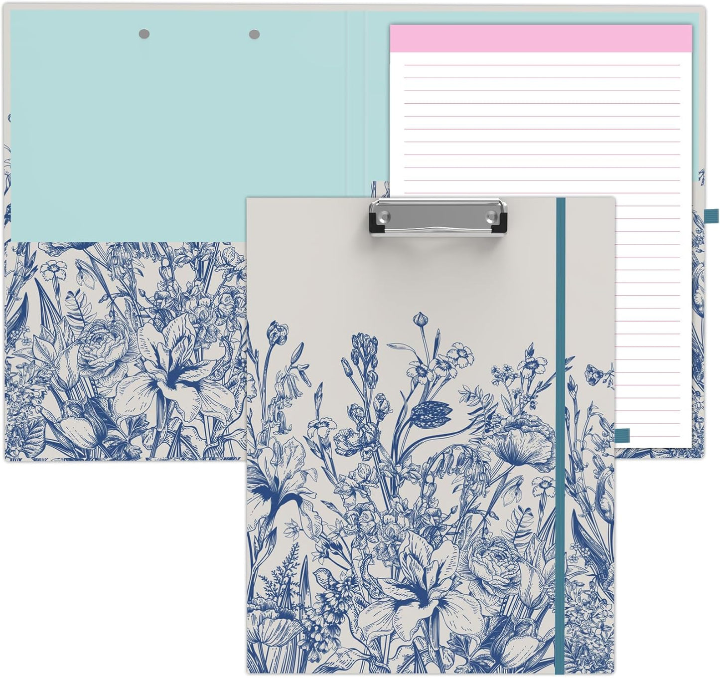 A4 Cute Clipboard Folio with Notepad Clipfolio and Interior Storage, Foldable Nursing Legal Size Clipboards for Work/Kids/Teachers - Almond Tree
