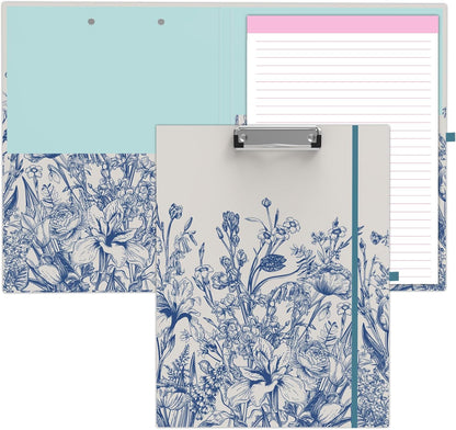 A4 Cute Clipboard Folio with Notepad Clipfolio and Interior Storage, Foldable Nursing Legal Size Clipboards for Work/Kids/Teachers - Almond Tree