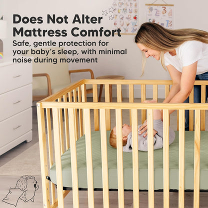 2-Pack Waterproof Crib Mattress Protector Cover Fitted - Quiet Baby Crib Mattress Pad Sheets, 52" x 28" Soft Quilted Cotton Baby Sheet, Machine Washable, Easy Fit, Durable (Soft White/Mavy)