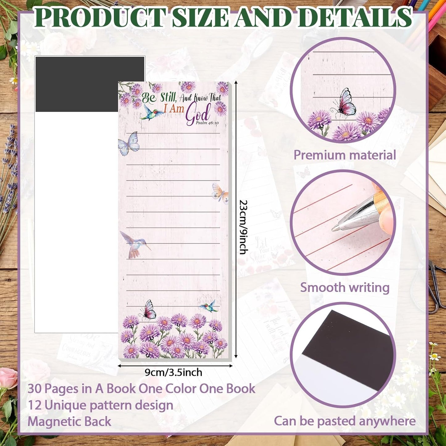 Eaasty 12 Pcs Bible Magnetic Notepads for Refrigerator Monthly Magnetic Grocery List 9 x 3.5" Magnet Memo Pads 30 Sheet Per Pad Shopping to Do List for Christian Teacher Appreciation Week Gift