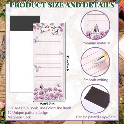 Eaasty 12 Pcs Bible Magnetic Notepads for Refrigerator Monthly Magnetic Grocery List 9 x 3.5" Magnet Memo Pads 30 Sheet Per Pad Shopping to Do List for Christian Teacher Appreciation Week Gift