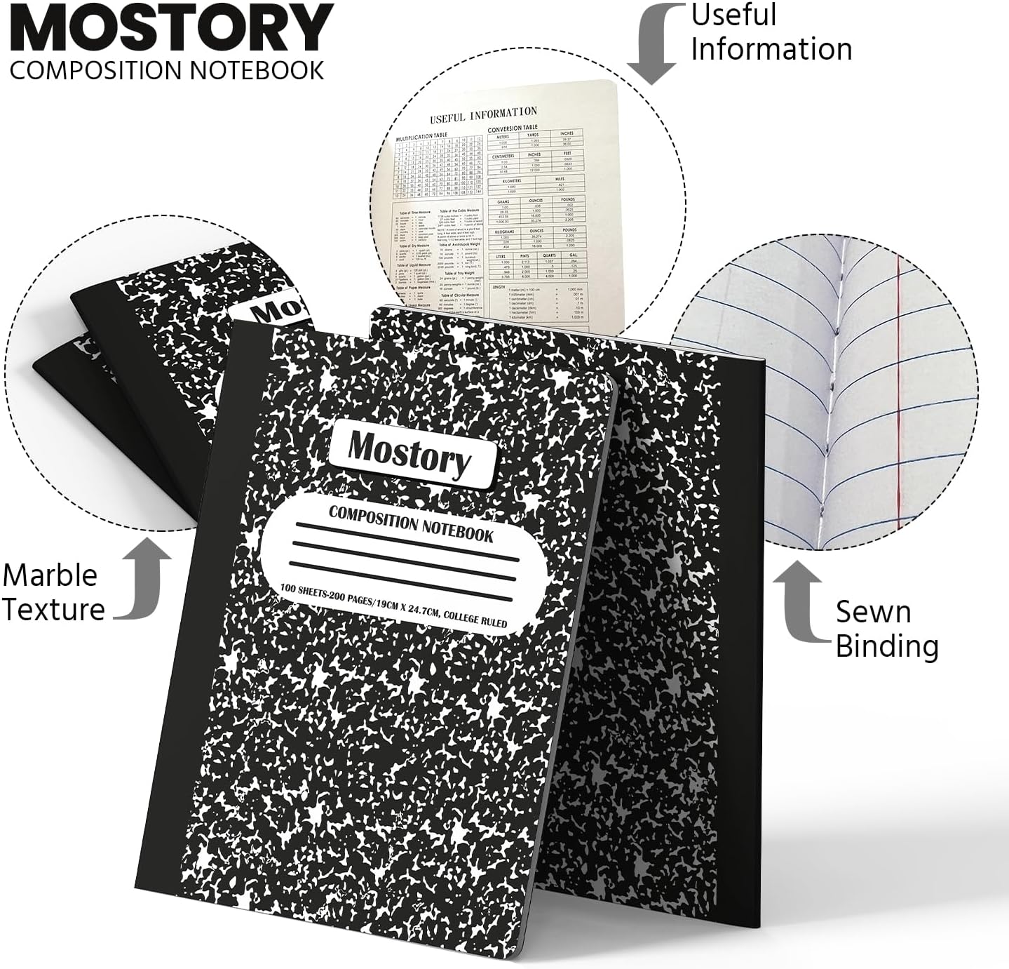 MOSTORY 50 Pack Bulk Composition Notebook - College Ruled 200 Pages (100 Sheets), Size 7.5" x 9.75", Bulk School Supplies, Office, Bulk Notebooks for School, Writing Journal Notebook with Lined Paper