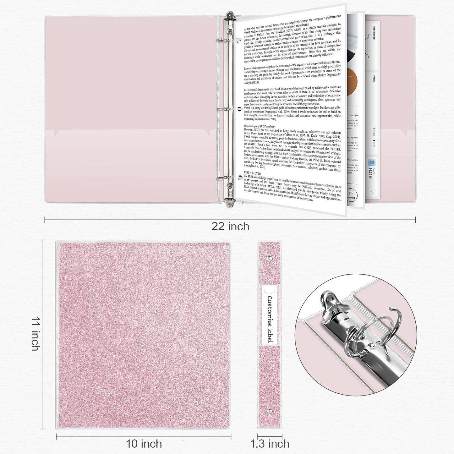 EYROZILL 3 Ring Binders 1 Inch Round Rings Binder Gold Binder Holds 8.5" x 11" Letter Size 300 Sheets, Waterproof, Gold