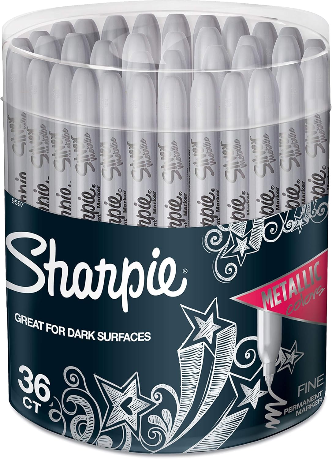 Sharpie Metallic Permanent Markers, Fine Point, Silver, 2 Count - For Black Paper or Dark Surfaces, Arts & Crafts, Posters