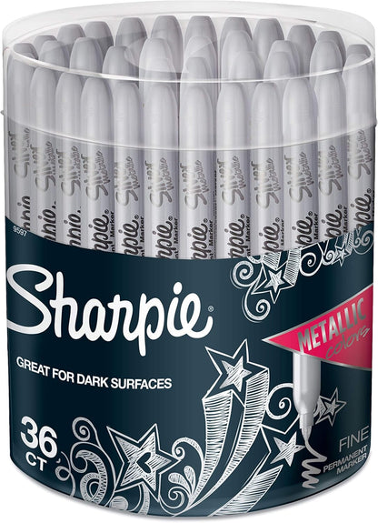 Sharpie Metallic Permanent Markers, Fine Point, Silver, 2 Count - For Black Paper or Dark Surfaces, Arts & Crafts, Posters