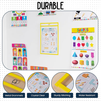 Essex Wares - 6 Pack, Assorted, Dry Erase Pocket Document Protectors, 10" Wide x 13.5" Tall- Dry Erase Clear Plastic Sleeves - Reusable & Easy Erase Plastic Invoice Holders, Water-Resistant & Durable