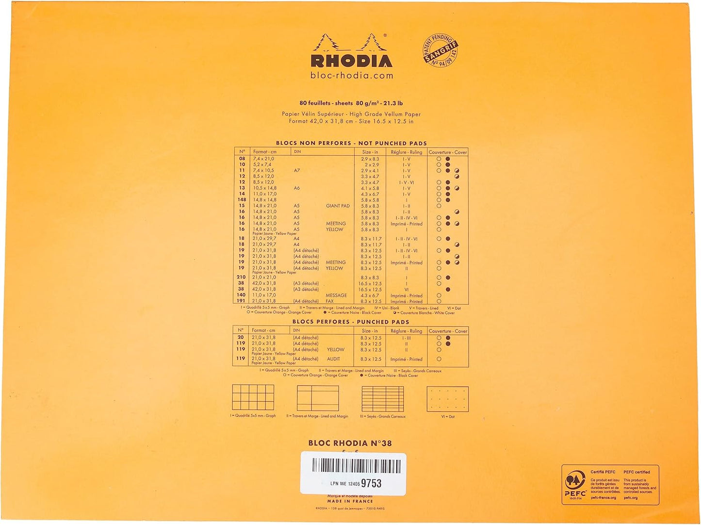 Rhodia 80 Sheet Graph Notepads, 4 by 6", Black