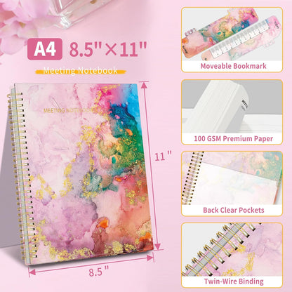 SUNEE Half Meeting Half Note - 7.5"x10" Professional Notebooks for Work - 160 Pages, B5 Size Project Planner, Spiral Meeting Agenda/Minutes Organizer for Women Men, Note Taking, Office & Business
