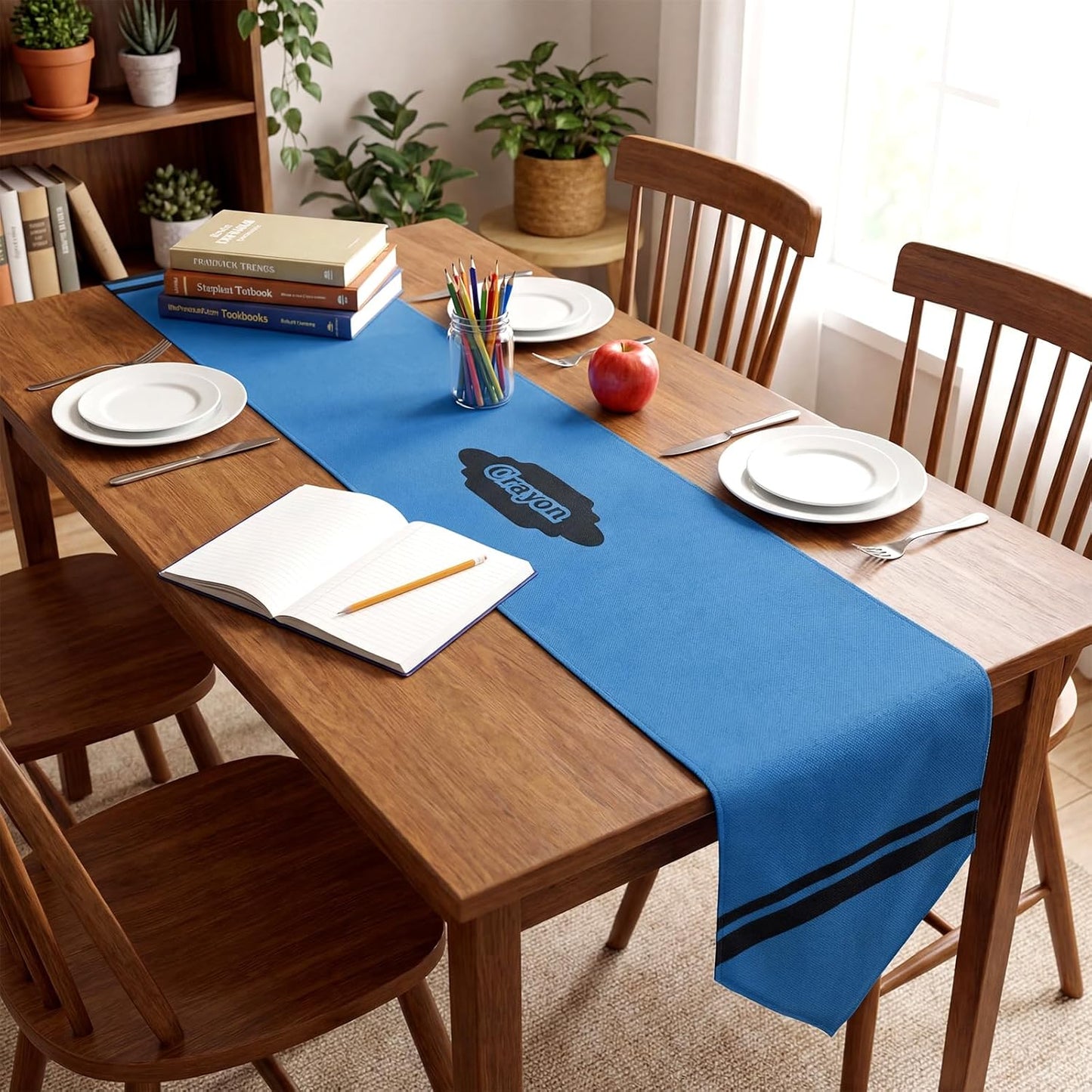 Breling 4 Pcs Preschool Graduation Decorations Table Runner Kindergarten Graduation Tablecloth Composition Pencil Crayon Ruler Notebook Table Runner for School Dining Room Classroom Party Decoration