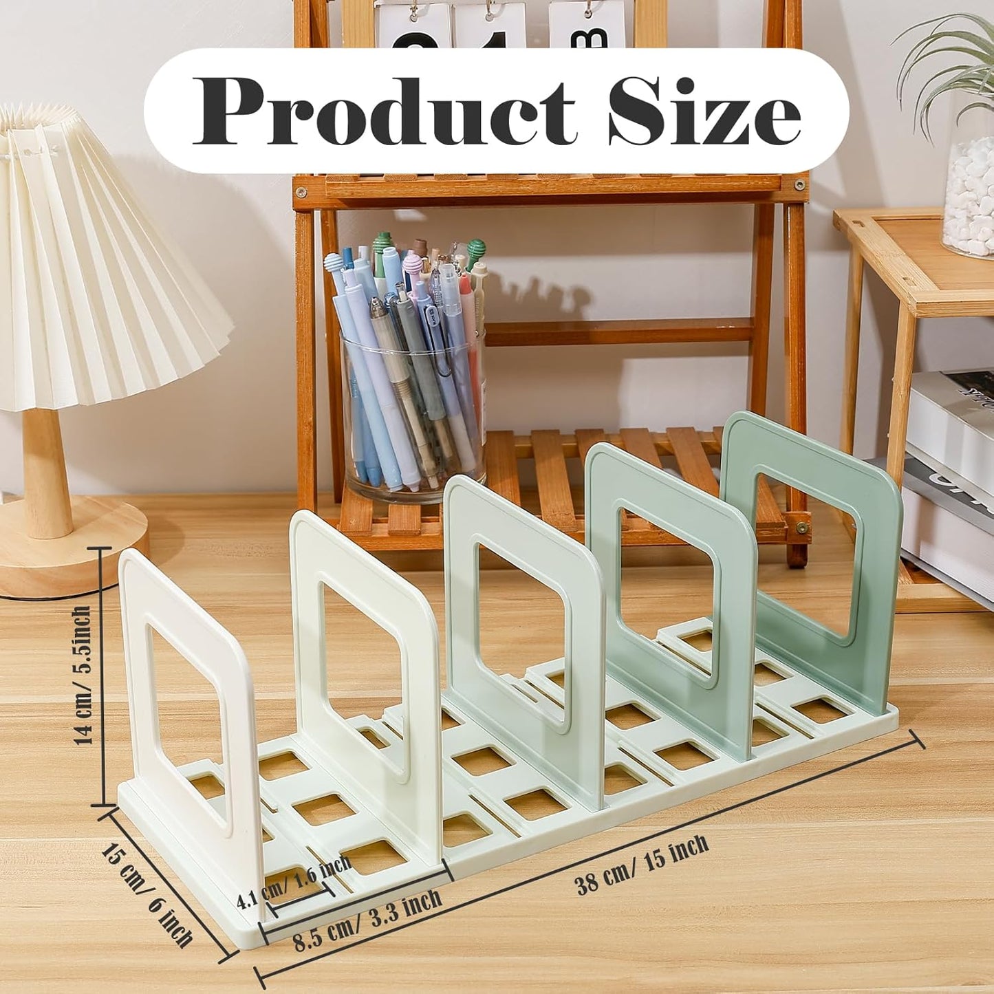 BAYTORY Gradient Desk File Holder, Vertical File Organizer with Adjustable Dividers, Desktop Book Organizer, Binder Shelf for Office Desk (4 Slots, Pink)