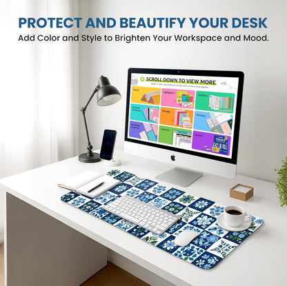 Large Mouse Pad for Desktop, Cute Desk Mat Pad Protector for Work & Gaming, Aesthetic Pretty Anti-Slip Laptop Blotter Cover for Office School Home Supplies, Wildflowers, 31.5" x 11.8"
