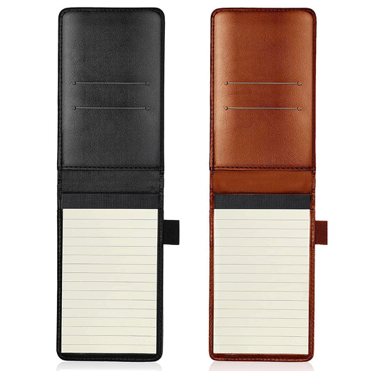 Yeustkony 2 Pack Mini Pocket Notepad Holder Set, A7 PU Leather Business Notebook Cover Jotter, Multifunction Leather Pocket Note Pad Holder for Office Working Study Memo Book Refills (Black + Brown)