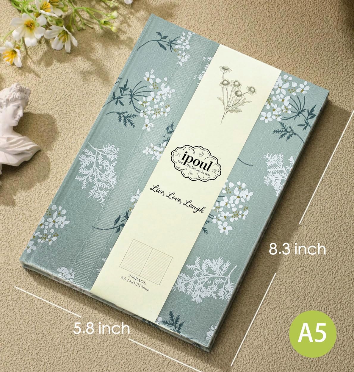 ipoul Flower Notebook, A5, 6x8, Hardcover, Lay Flat, Lined Paper, Journal for Women, Writing Notebook, Pretty, Hibiscus, Pink, Birthday Gifts for Women, Wedding Shower Gifts, Mothers Day Gift