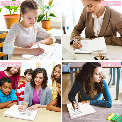 feela College Ruled Notebooks, 24 Pack Business Notebook Hardcover Lined Writing Journal with Pen Holder for Men Women Note Taking, with 24 Black Pens, 120 GSM, 5.1”x8.3”, A5, White