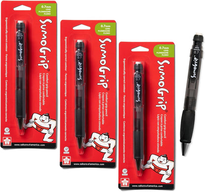 SAKURA SumoGrip Pencil with Comfort Grip - 0.9 mm Ergonomic Mechanical Pencil - Clear - 3 Pack