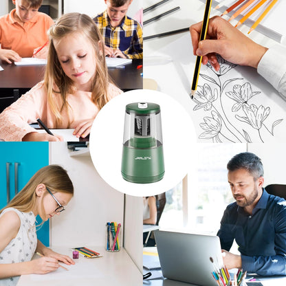 JARLINK Electric Pencil Sharpener, Heavy-Duty Helical Blade to Fast Sharpen, Auto Stop for No.2/Colored Pencils(6-8mm), AC Adapter/Battery Operated in School Classroom/Office/Home (Black)