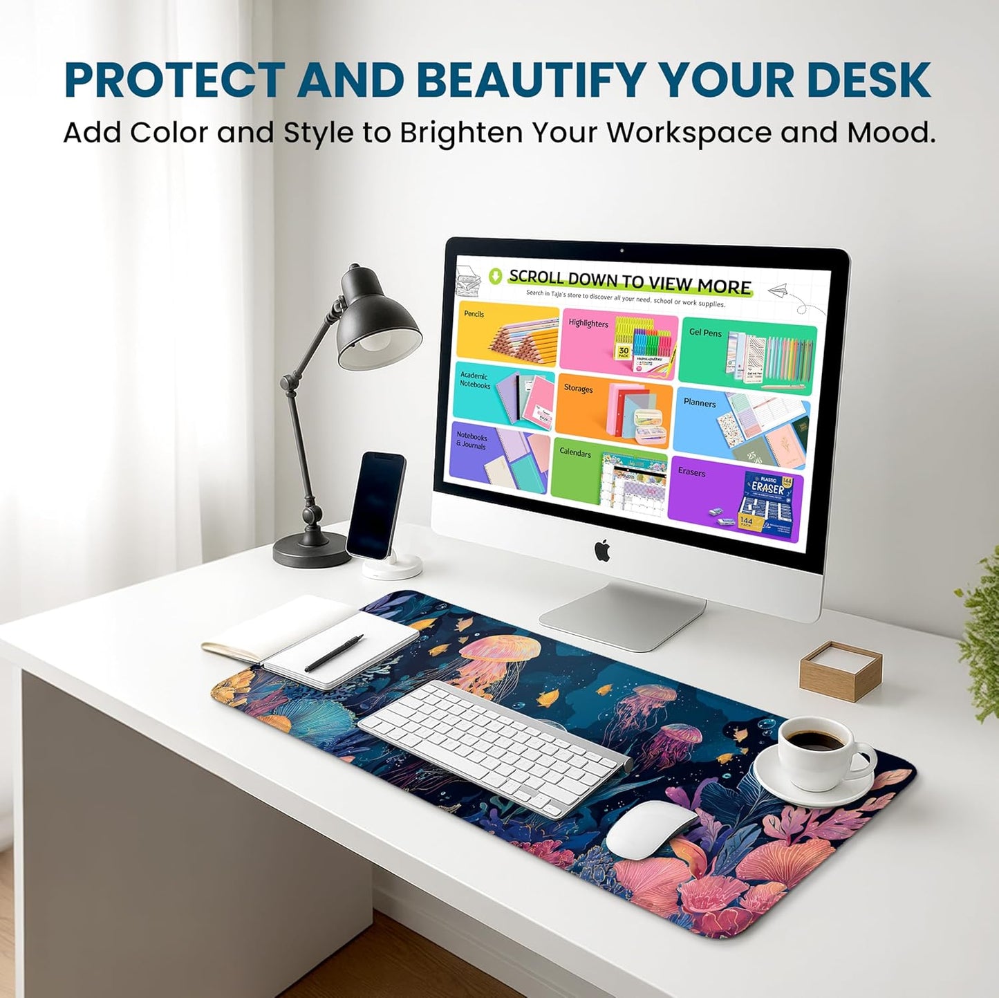 Large Mouse Pad for Desktop, Cute Desk Mat Pad Protector for Work & Gaming, Aesthetic Pretty Anti-Slip Laptop Blotter Cover for Office School Home Supplies, Wildflowers, 31.5" x 11.8"