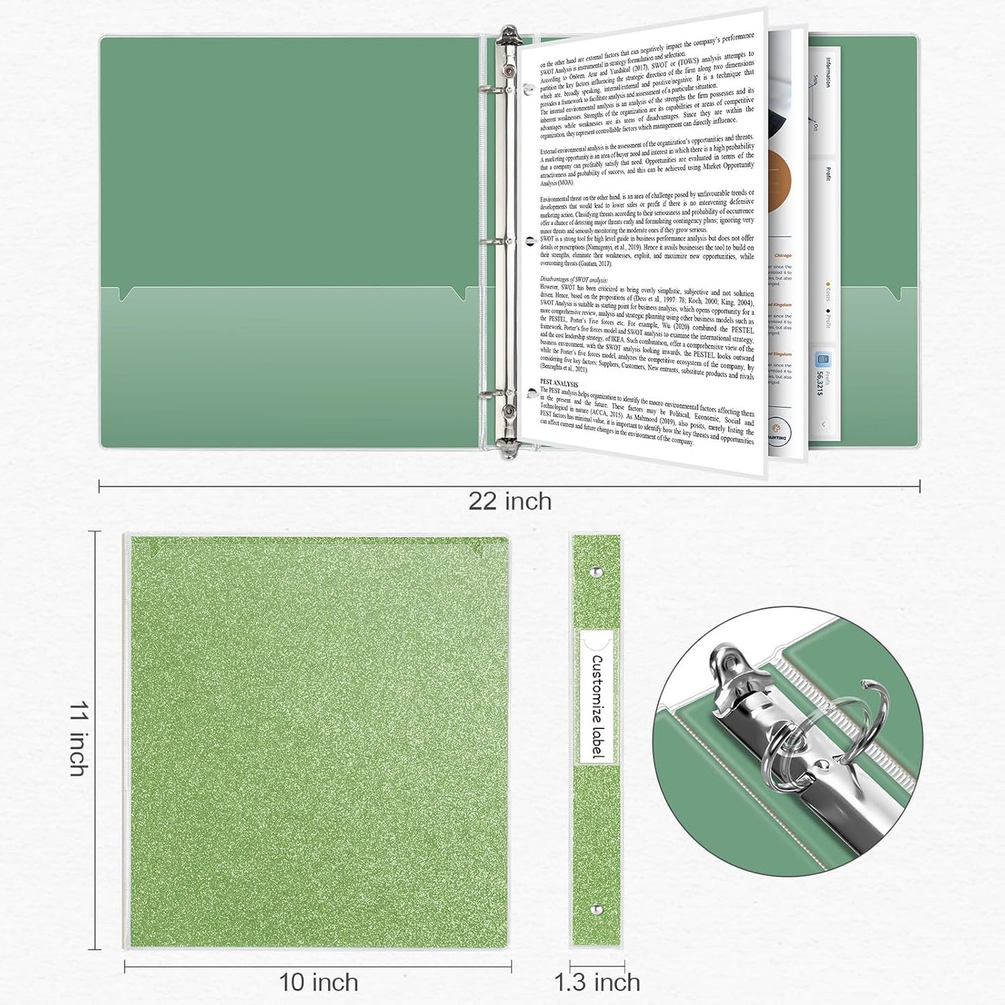 EYROZILL 3 Ring Binders 1 Inch Round Rings Binder Gold Binder Holds 8.5" x 11" Letter Size 300 Sheets, Waterproof, Gold