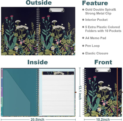 Hongri Clipboard Folio with Refillable Lined Notepad, 8.5 x 11 Folders with Storage 10 Pockets, Spiral Portfolio, Size 12.8X 9.7 in, Office & School Supplies, Skeleton