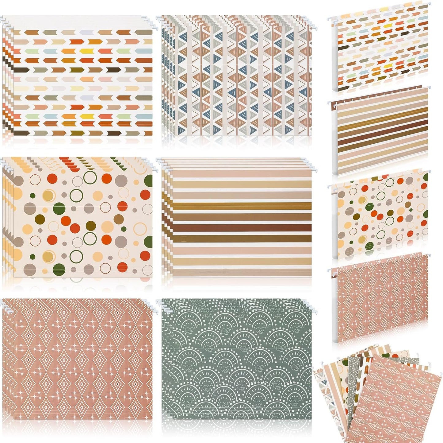 Qeeenar 30 Pcs Boho Hanging File Folders 9.5 x 11.5 in Decorative Cute Hanging Letter Size File Folder with Adjustable Tabs Back to School Gift for Office Home Supplies, 6 Designs(Classic)